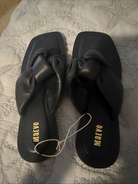 Maeve Navy Knotted Slide Sandals - Square Toe Slip-Ons